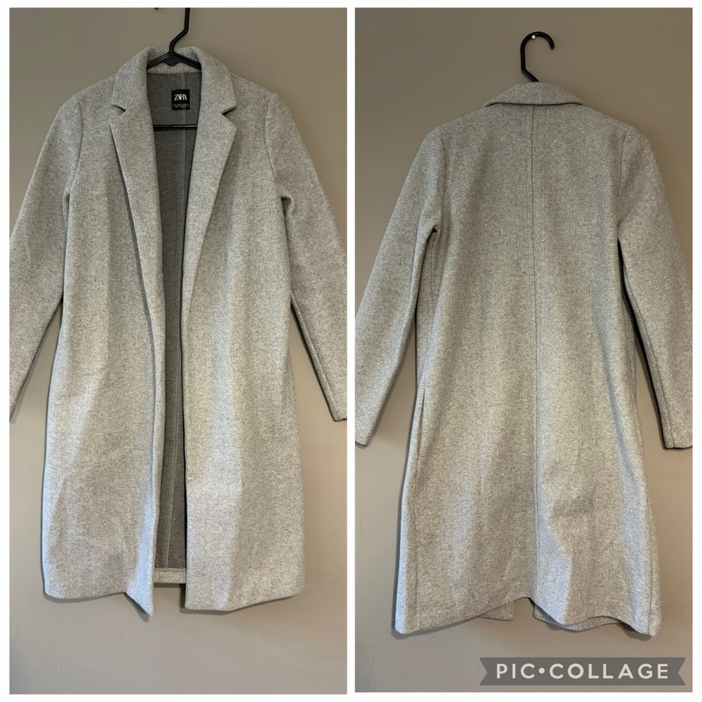 Zara Faux Felt Wool Coat in Heather Gray Size Small long duster